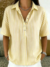 Women's Fashion Casual Striped Short-Sleeve Shirt With Lapel Collar