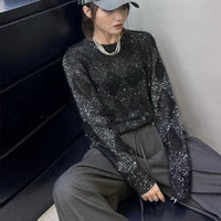 Bead Yarn Rhombus Jacquard Crew Neck Pullover Sweater