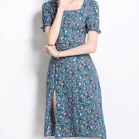Women's Floral-print Split Slim-fit Dress