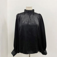 Early Autumn French Fashion Stand Collar Personalized All-match Lantern Sleeve High-grade Satin Shirt