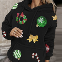 Female Creative Cartoon Printed Hood Lamb Wool Sweatshirt