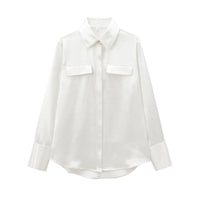 Womens Multi-Colored Shirt With Pocket Detail Lapel Collar And Silk-Satin Texture