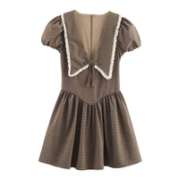 Womens Stylish Elegan Slim-Fit Plaid Lapel Dress