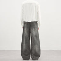 Mens Simple Basic Washed Gray Denim Jeans For FallWinter