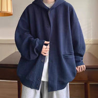 Waffle-Weave Corduroy Cardigan Sweater Mens AutumnWinter