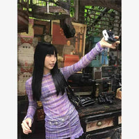 Plaid Gauzy Bottoming Shirt Long-sleeved T-shirt Mid-length Top
