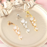 European And American Fashion Double Heart Inlaid AAA Zircon Belly Button Ring