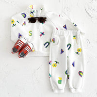 White Letter Printing Zipped Stand Collar Thickened Baby Long Sleeve Suit
