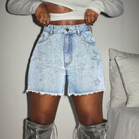Fashionable Sassy Star Sequin Denim Shorts