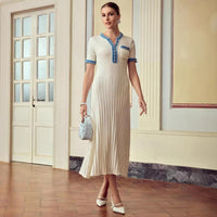 Denim Single-breasted Patchwork Knit Dress