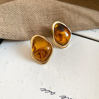 2026 Trendy Maillard Aesthetic Earrings, Natural Wood Amber Resin Gold Knot Drop Earrings, Retro Lightweight Dangle Earrings For Daily Commute Party