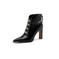 Womens Pointed-toe Chunky-heel Ultra-high Short Boots