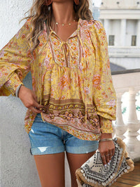 European And American Printed Shirt Women V-neck Long Sleeve Top