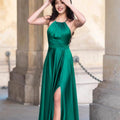 Solid Color Pleated Strapless Sleeveless Sexy Backless Lace-Up Maxi Split Evening Gown