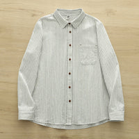 Vertical-striped Long-sleeve Shirt Womens Figure-flattering Versatile Casual Top