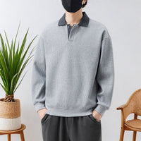 Fleece-lined V-neck Long Sleeve Casual Men's Clothing Polo Collar Top