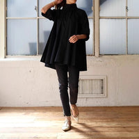 White Loose Bubble Sleeve Stand Collar Short Shirt
