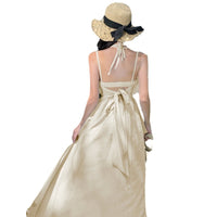 Beach Vacation Blue Soft-style Suspender Dress Womens Summer Niche Design Back-tie Beach Long Dress