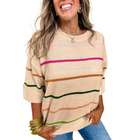 Color Contrast Patchwork Round Neck Sweater