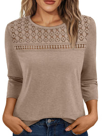 Women's Round Neck Top Lace Hollow Breathable All-match Long Sleeve