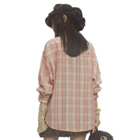 Irregular Pocket Personality Design Loose Plaid Shirt High Street Tide