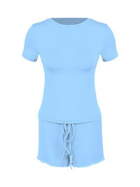 Womens Stylish Form-fitting Short-sleeve Set With A Crew Neck