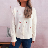 Flower Embroidery Personalized Button Single-breasted Knitted Cardigan Sweater
