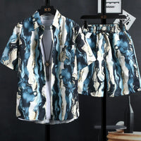 Sanya Travel Hawaii Plus Size Flower Shirt Men's Printed Cropped Pants