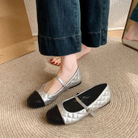 French Style Small Fragrance Color Blocked Round Toe Mary Jane Shoes For Women, Gentle Matching Skirt With A Single Line And Shallow Mouth Single Shoe