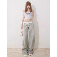 Womens High-waisted Straight-leg Pants With Lace Trim And Patchwork