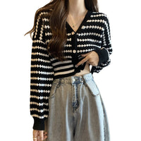 French Style Classic Style Cardigan Knitted Short Striped Sweater