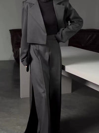Cropped Blazer & High Slit Wide Leg Maxi Skirt 2-Piece Set