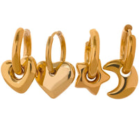 Star And Moon  Heart-shaped Earrings
