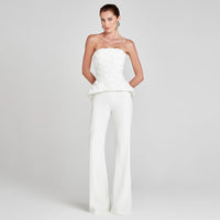 White Strapless Tank Top And High-waisted Trousers Womens Suit