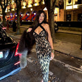 Sleeveless Halterneck Slit Dress Womens