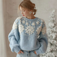 Womens Fashionable Round-Neck Sweater With 3D Digital Print