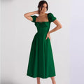 Womens Slimming Elegant Puff-Sleeve Lace-Up Short-Sleeve Dress