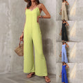 Elegant Solid Color Baggy Straight Trousers Casual Jumpsuit