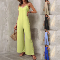 Elegant Solid Color Baggy Straight Trousers Casual Jumpsuit