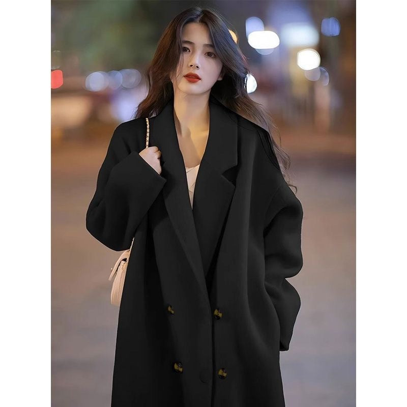 Design Sense Oatmeal Color Small Woolen Overcoat Women's Coat