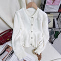 Women's Patchwork Floral Knit Cardigan Round Neck Warm Sweater