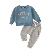 Children's Clothing Round Neck Letter Print Top Solid Color Trousers