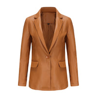 Single Button Commute Leisure Solid Color Leather Coat