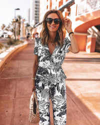Cross V-neck belt jumpsuit