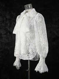Lantern Sleeve Bow Tie Lace Embroidered Shirt