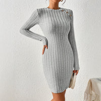 Slim-fit Sheath Knit Dress Long Sleeves New Elegant Mini Skirt