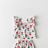 Girls' Cotton Tulip Sling Flounced Sleeve Top Bulky Underpants Two-piece Set