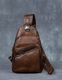 Men's Chest Crossbody Genuine Leather Retro Hand-rubbed Large Capacity Messenger Bag