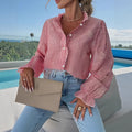 Striped Ruffled V-neck Blouse Women's Loose Top