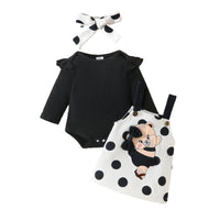 Baby Girl Long Sleeve Suspender Skirt Outfit Strap Cartoon Bear